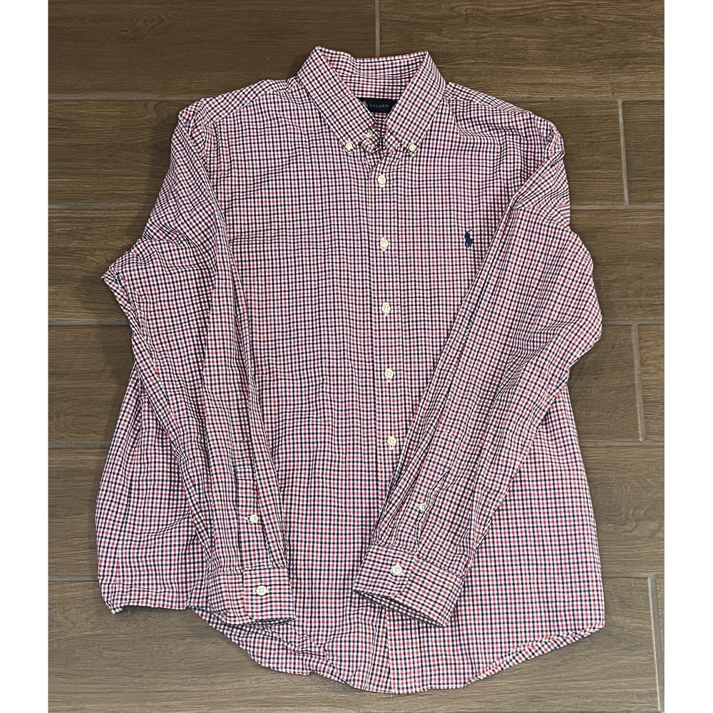 Ralph Lauren Shirt Men's XL Red White & Blue Gingham Check Button Up Pony Logo